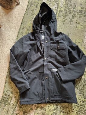 DC Black Hooded Raincoat with Snap Front